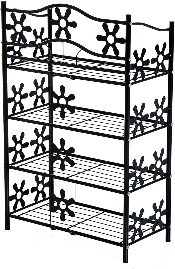 HOMCOM Schuhregal Pflanzenregal 4 Ebenen Metall 59,5 x 30 x 92 cm Schwarz | Blumenregal, Standregal,