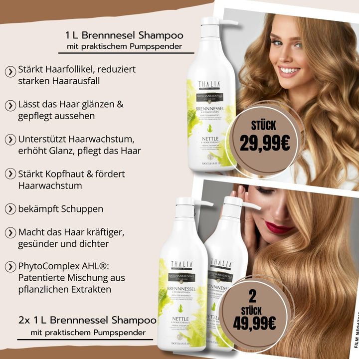 2L Thalia Brennnessel & Rosskastanien Shampoo 2x 1000 ml (2000 ml), unterstützt den Haarwachstum, ge