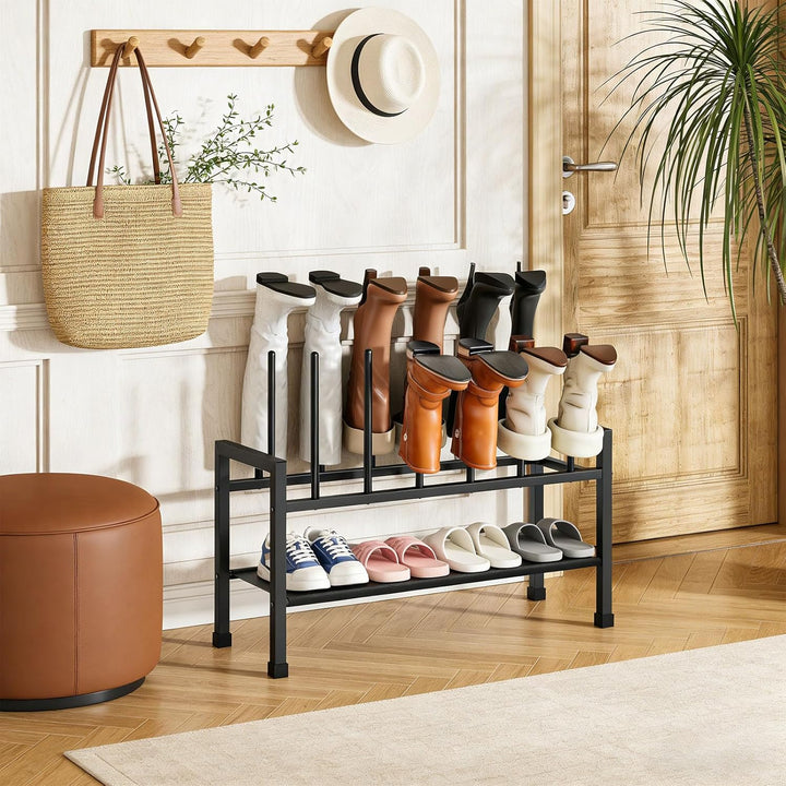 Mavivegue 2-in-1 Schuhregal Stehend Metall Schwarz - Freistehende Stiefelhalter, Kombinierbar & Sepa