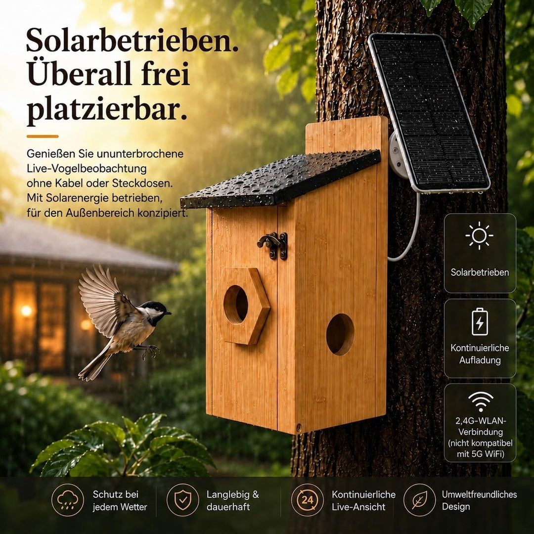 Vogelhaus mit Kamera, 5MP HD Nistkasten für draussen, 2,4G WiFi & App Benachrichtigung, Beobachten S