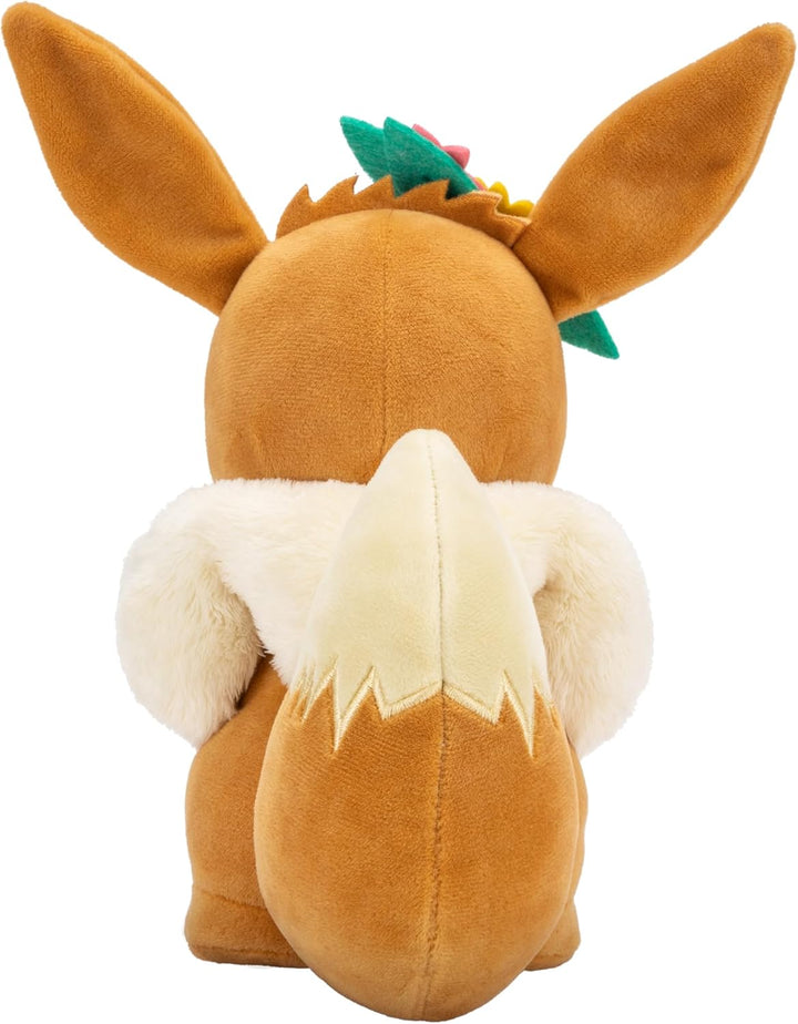 Pokémon PKW3667-20cm Plüsch - Evoli mit Blumenkrone, offizielles Plüsch