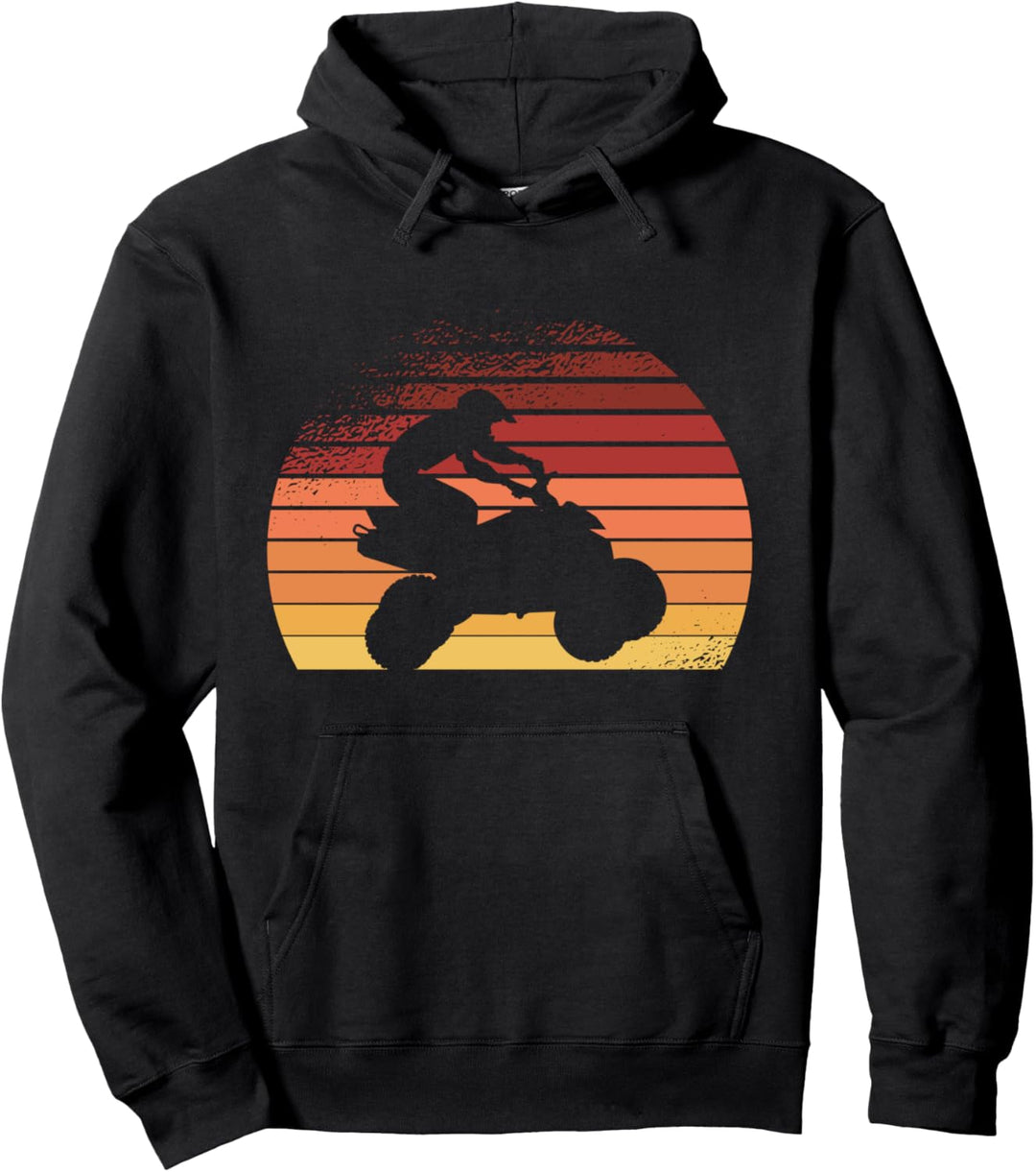 Retro Quad Rider Silhouette Atv Motor Sport Off-Road Gift Pullover Hoodie