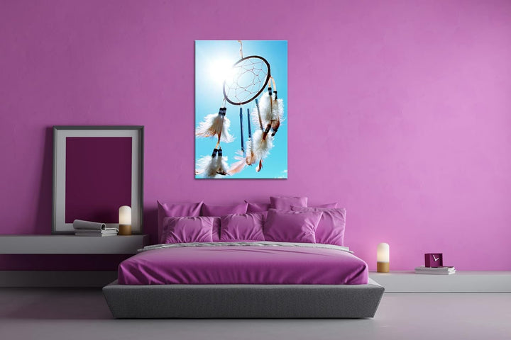 deyoli Sonniger Traumfänger Format: 80x60 als Leinwand, Motiv fertig gerahmt auf Echtholzrahmen, Hoc