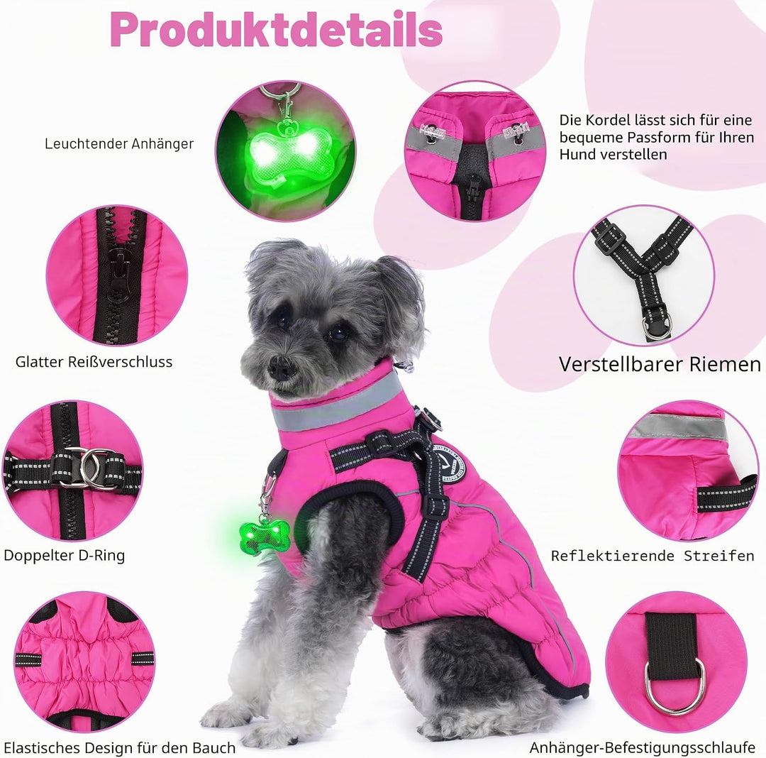Hundemantel Winter, Hundemantel Wasserdicht, Warme Hundejacke mit Geschirr, Reflektierende Streifen,