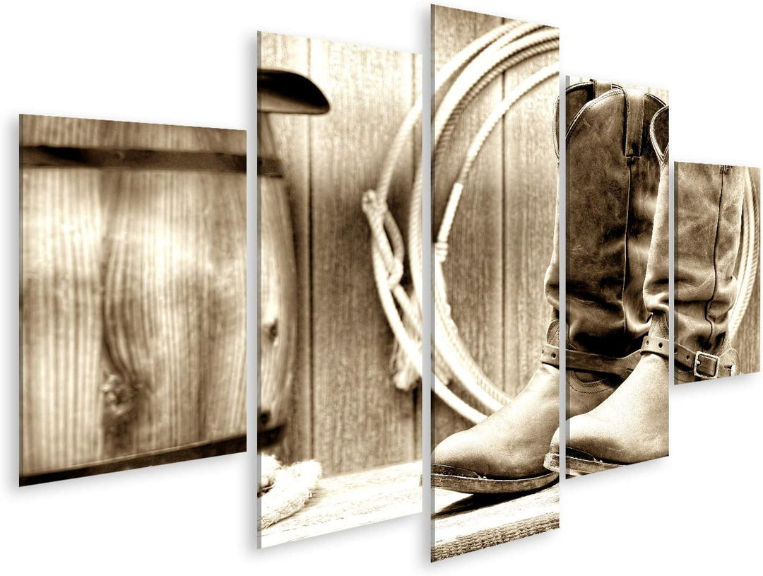 islandburner Bild auf Leinwand Amerikanischer Westen Rodeo Cowboystiefel Alte Ranch Scheune Bilder W