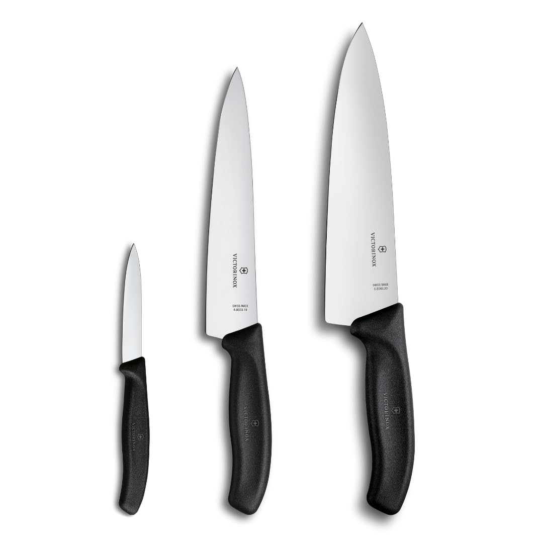 Victorinox Swiss Classic Profi Küchenmesser-Set, 3-teilig, Inkl. Gemüse-, Koch- und Chefmesser, Univ