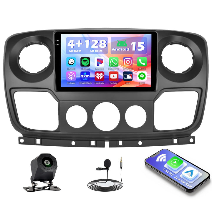Hikity 4+128G Android 15 Autoradio für Opel Movano 2 Renault Master 3 Nissan NV400, 10.1" Bildschrim