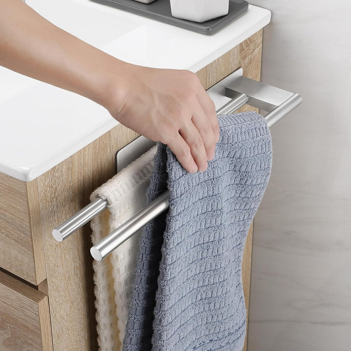 OETAMS Handtuchhalter Ohne Bohren Silber Doppelt Selbstklebend Handtuchstange Zweiarmig Badetuchhalt