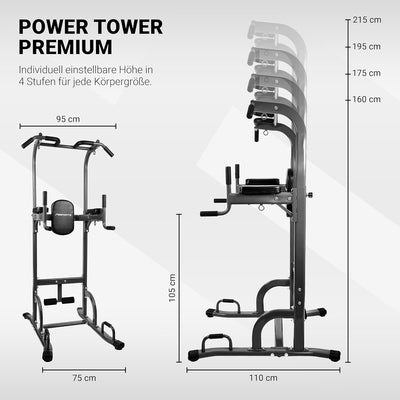 MSPORTS Power Tower - 7in1 multifunktionale Kraftstation - in der Grösse verstellbar - mit Liegestüt