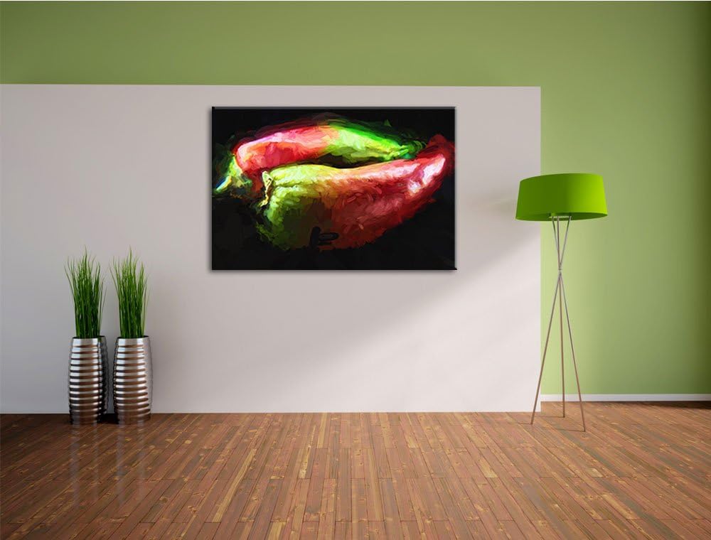 Dark zwei Chilischoten Deluxe Format: 100x70 cm auf Leinwand, XXL riesige Bilder fertig gerahmt mit