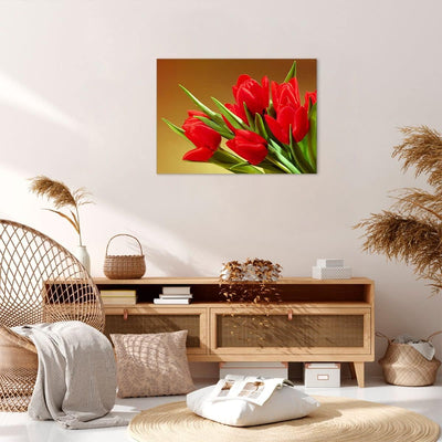 Bilder auf Leinwand Tulpen Blumen Feld Plantage Leinwandbild 70x50cm Wandbilder Dekoration Wohnzimme