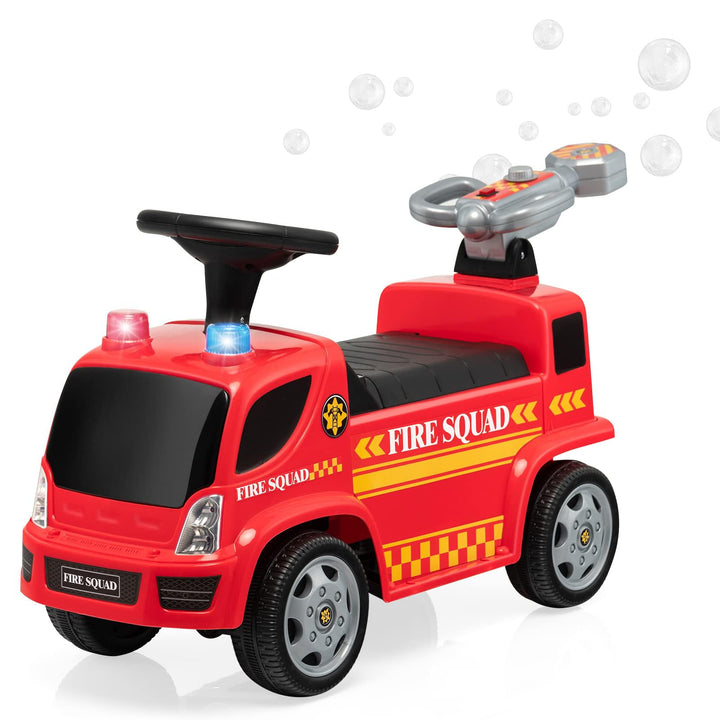 DREAMADE Rutscherauto Kinder mit Bubble Maschine, Feuerwehrfahrzeug Kinder bis 20kg, Rutschauto mit