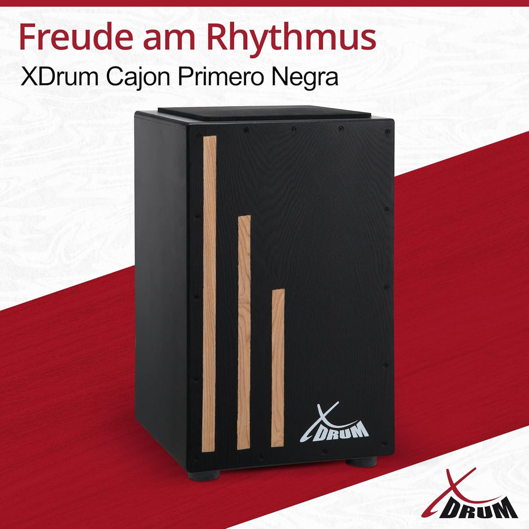 XDrum Cajon Primero Negra - Kistentrommel inkl. Rucksacktasche und Schule - Trommelkiste mit Snare S