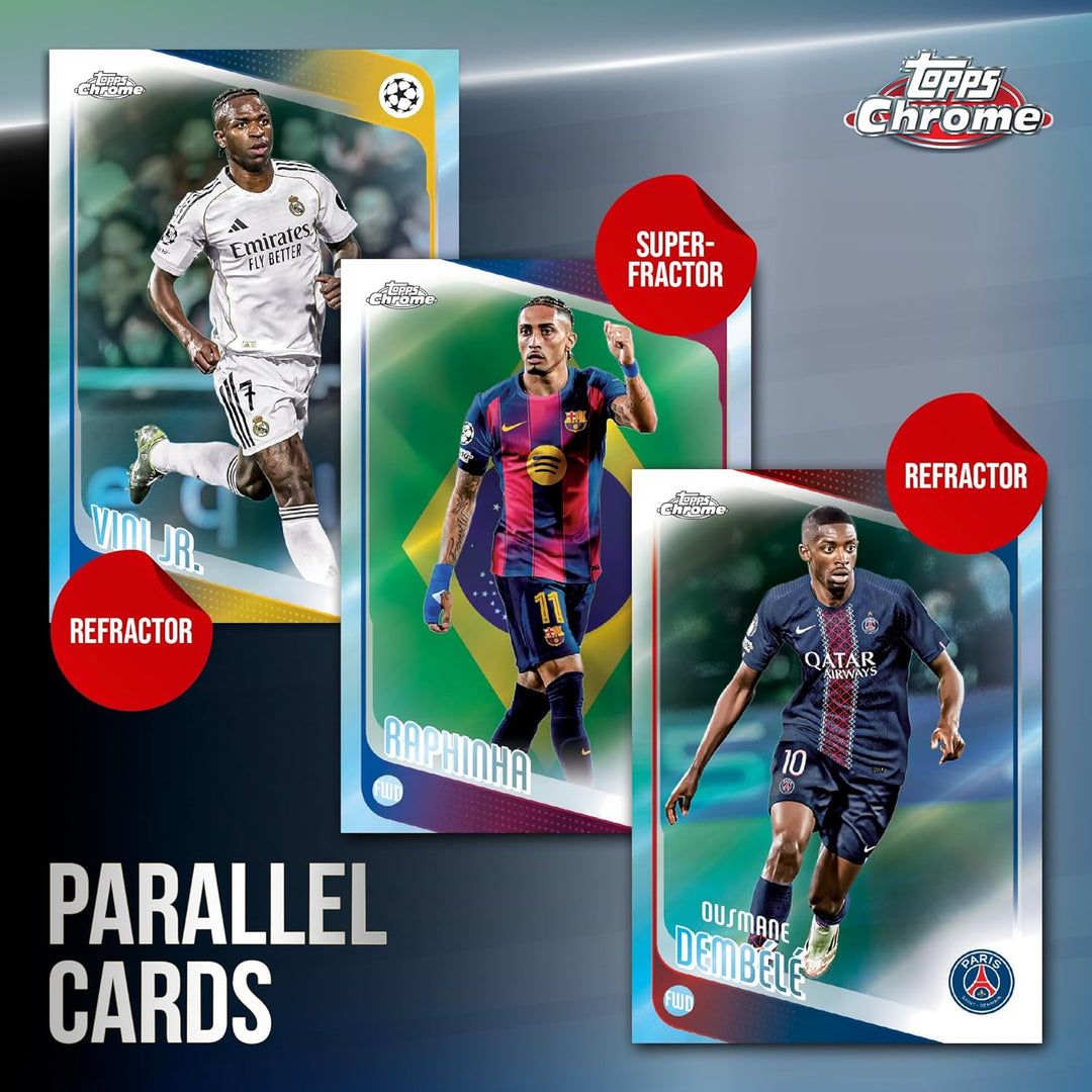 2025-26 Topps Chrom UEFA Club-Wettbewerbe Fussball – Fabrikversiegelt – Mega-Box