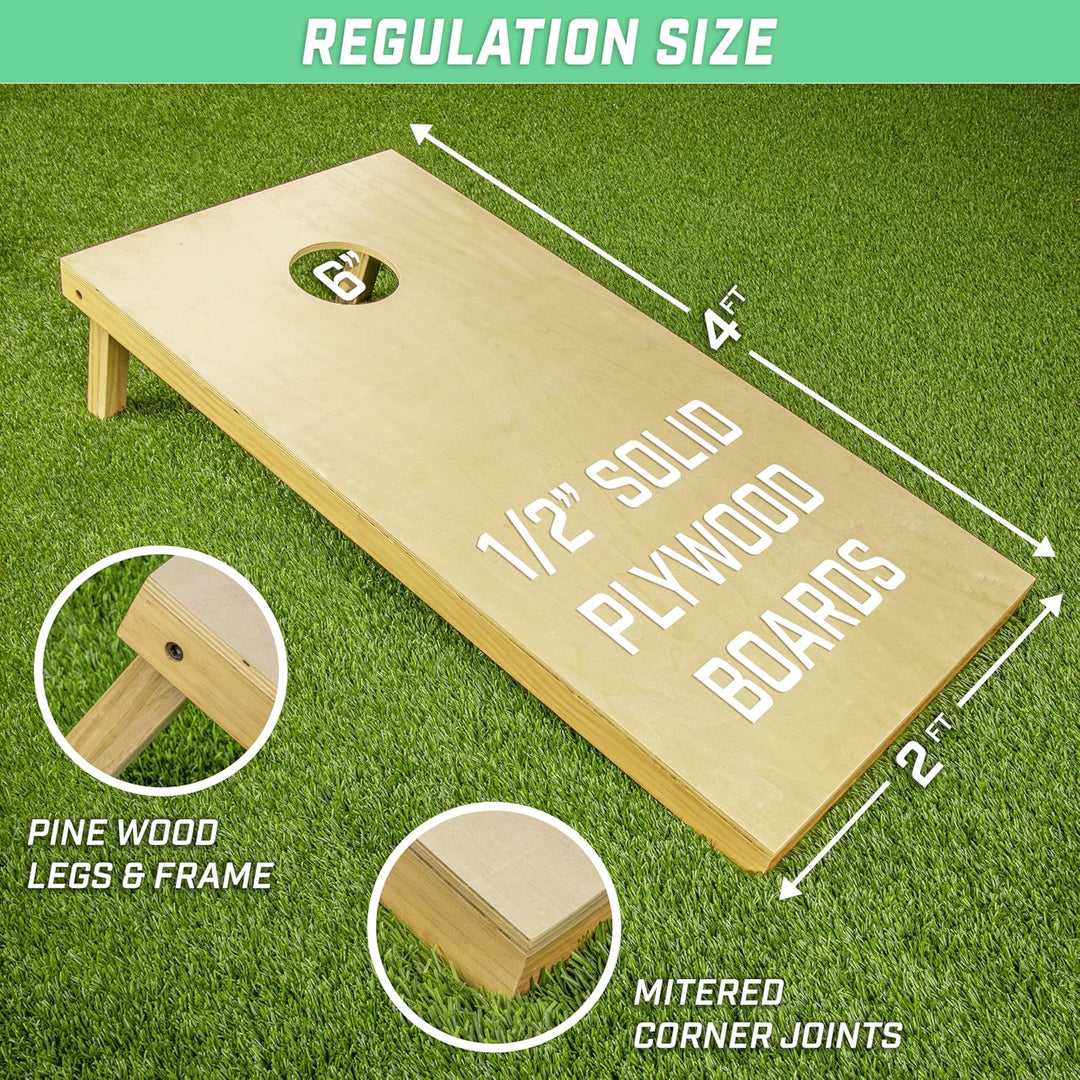 GoSports Premium-Cornhole-Sets aus Massivholz, wähle 1,2 x 0,6 m oder 91 x 61 cm, Spielbretter entha