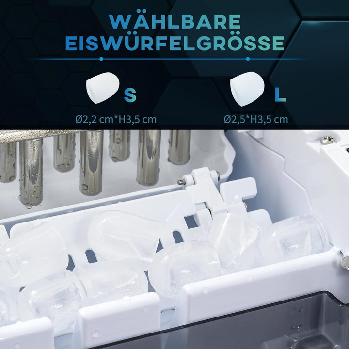 HOMCOM Eiswürfelmaschine Edelstahl, 12 kg 24 Stunden, 9 Eiswürfel in 6-9 Minuten, Verstellbar Würfel