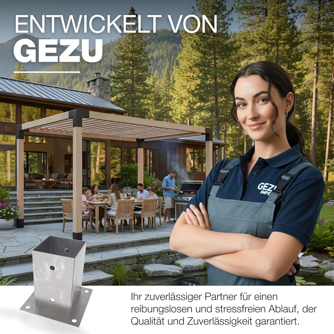 GeZu Impex Aufschraubbodenhülse 71 x 150 mm Edelstahl Pfostenhülse Aufschraubhülse Pfostenträger für