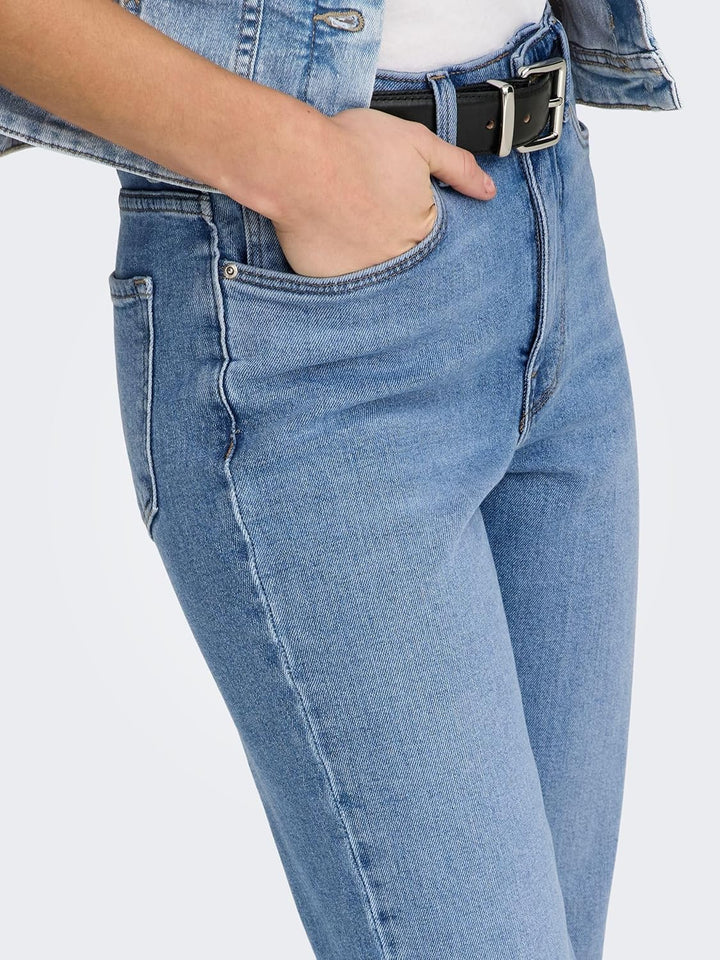 ONLY Female Straight-Fit Jeans ONLEMILY Hohe Taille Gerade geschnitten Jeans 32W / 30L Medium Blue D