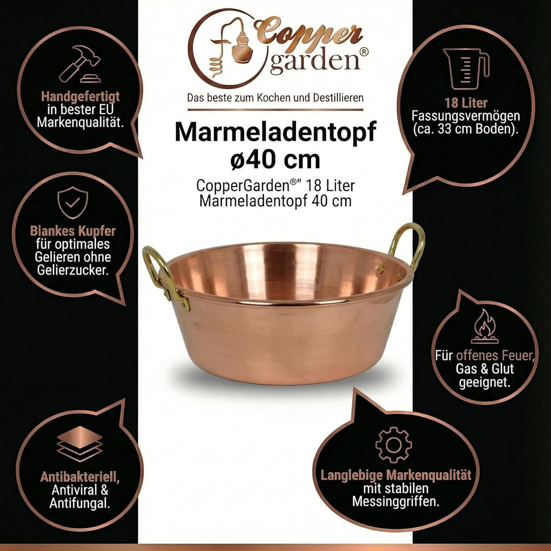 CopperGarden Sossen- & Marmeladentopf 18 Liter I Kochtopf aus Kupfer mit 40 cm Durchmesser I grosser
