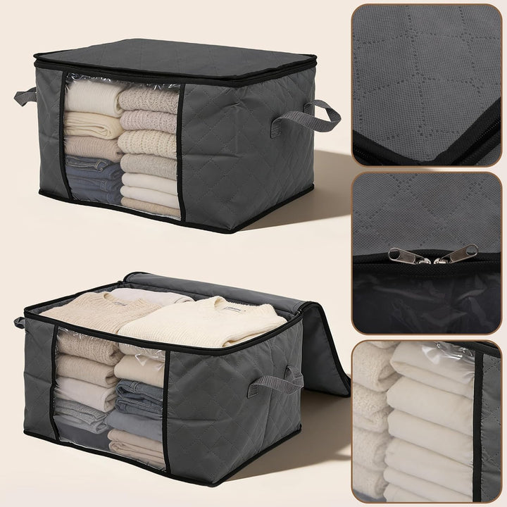 Sekey 4 Stück 60L Aufbewahrungstasche, Faltbare Kleiderschrank Organizer, Stoff-Aufbewahrungsbox mit