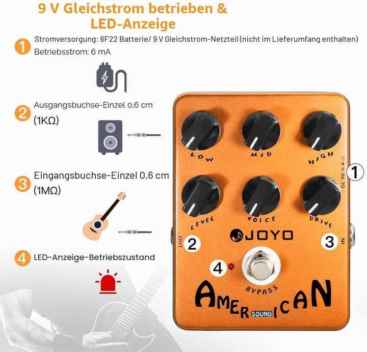 JOYO American Sound Amp Simulator Pedal of Fd 57 Deluxe Verstärker von Clean to Overdrive Sound für