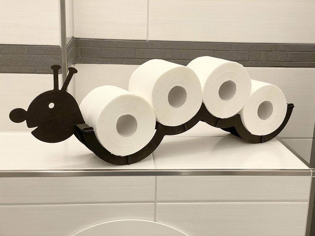 DanDiBo Toilettenpapierhalter Holz Schwarz Raupe Klopapierhalter Wand WC Rollenhalter Ersatzrollenha