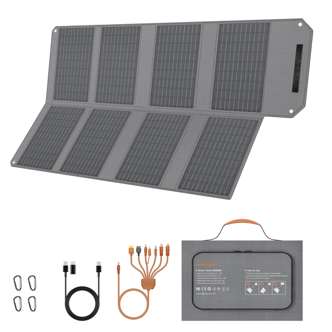 MHPOWOS 80W Faltbares Solarladegerät, Tragbares Camping-Solarpanel mit USB C, USB A und DC Ausgängen
