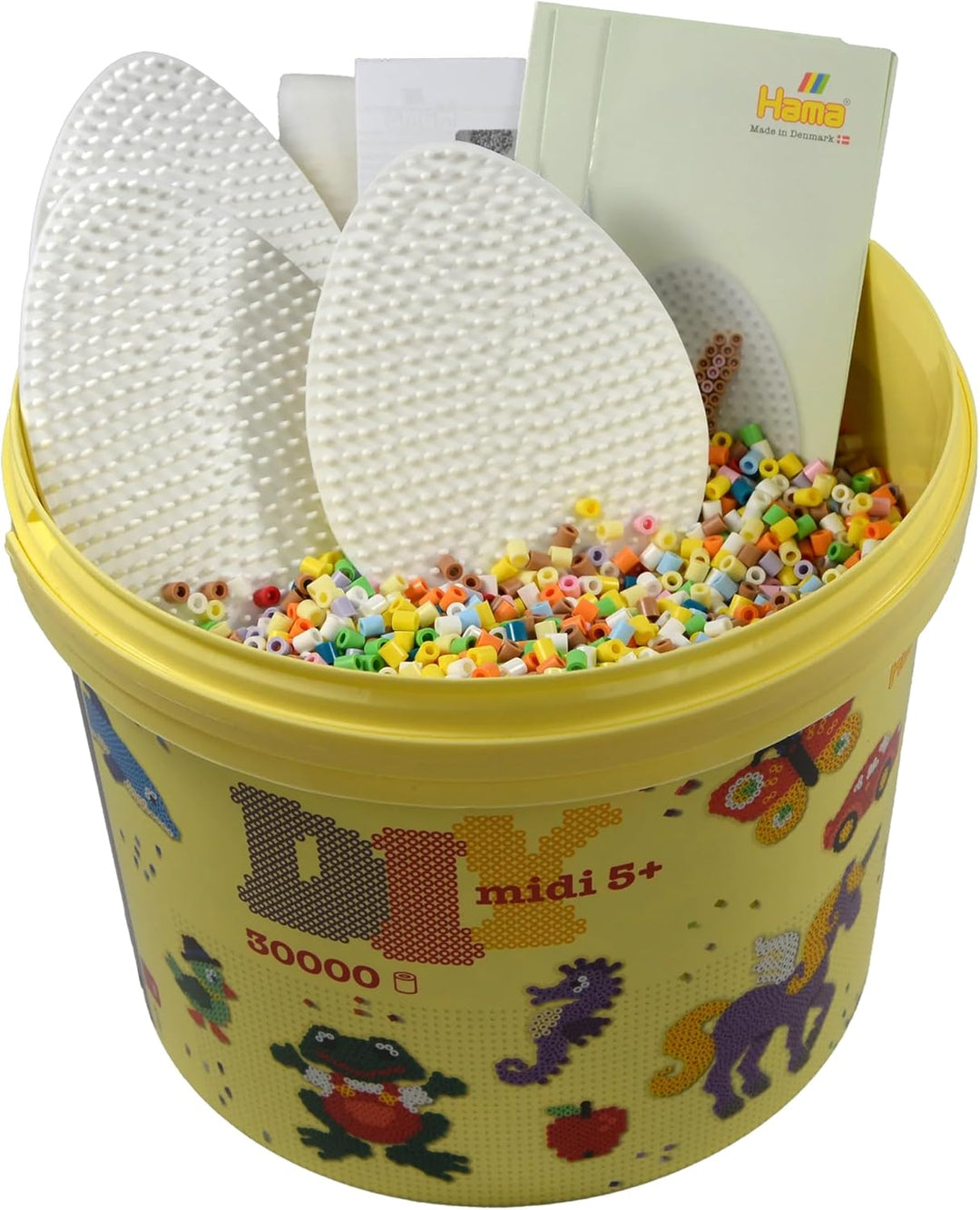 Hama Perlen 181-302 Bügelperlen Eimer mit ca. 30.000 Bastelperlen mit Durchmesser 5 mm inkl. Stiftpl