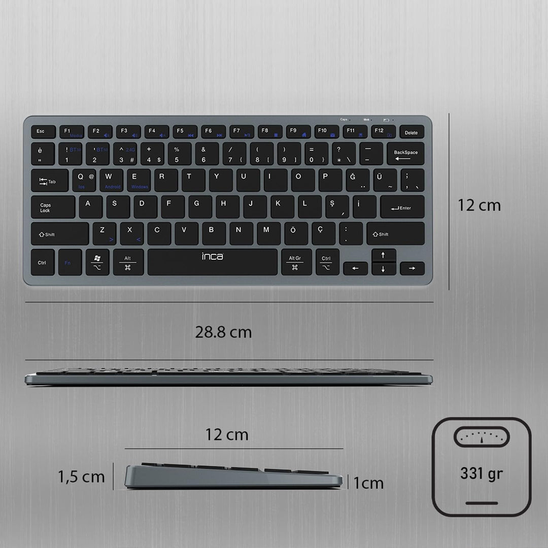 Bluetooth Tastatur Maus Set inca IBK-572BT – Kabellos, Wiederaufladbar, 2,4GHz & Bluetooth 5.0 – Kom