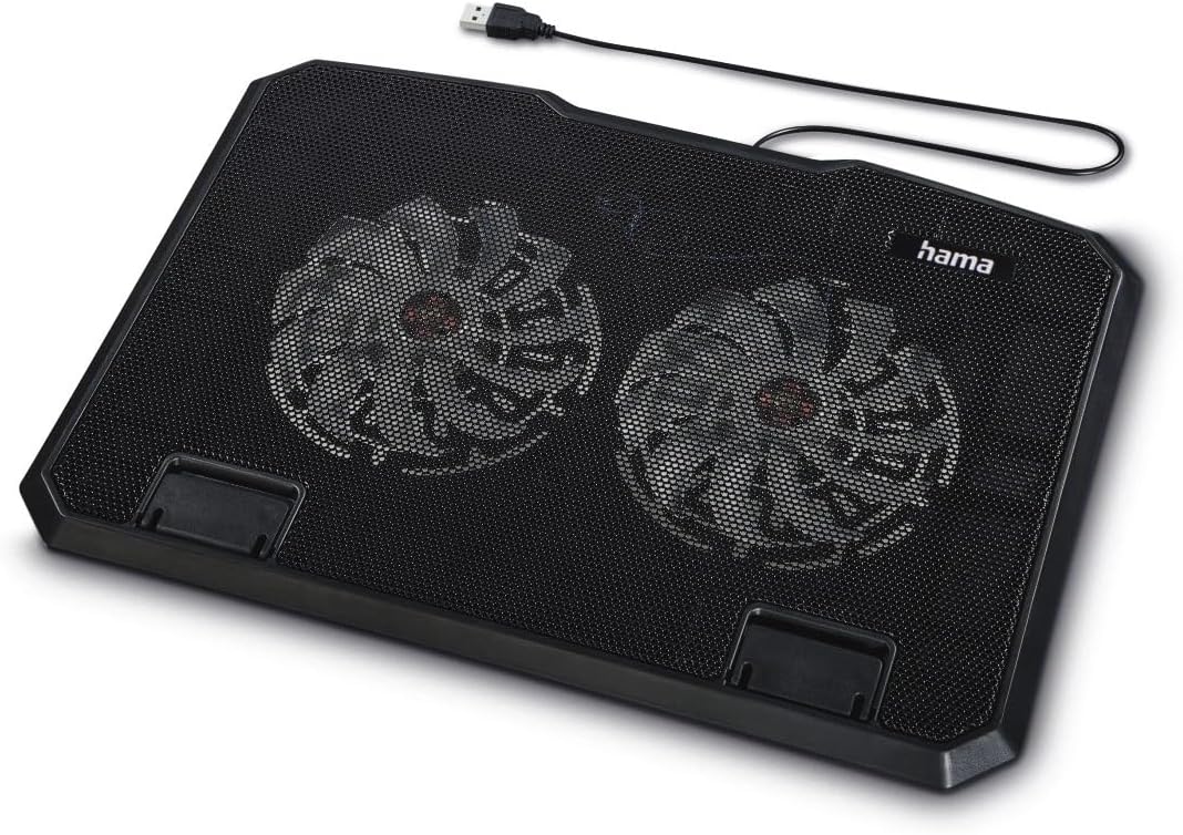 Hama Laptop-Kühler Black Metal, neigbar, leise, 2 Lüfter, 40 cm (15,6), Schw.