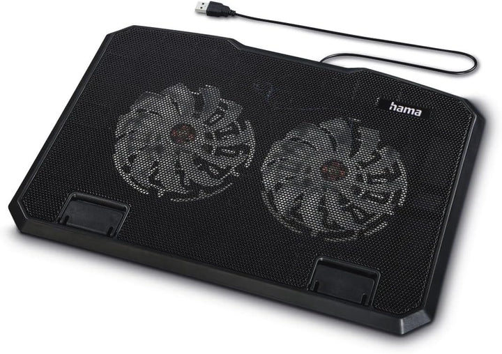 Hama Laptop-Kühler Black Metal, neigbar, leise, 2 Lüfter, 40 cm (15,6), Schw.