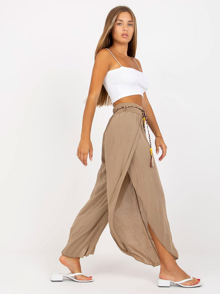 Och Bella Weite Lockere Damenhose mit Geschlitztem Bein Damenhose mit Schlitzen Wickelbeinen, Luftig