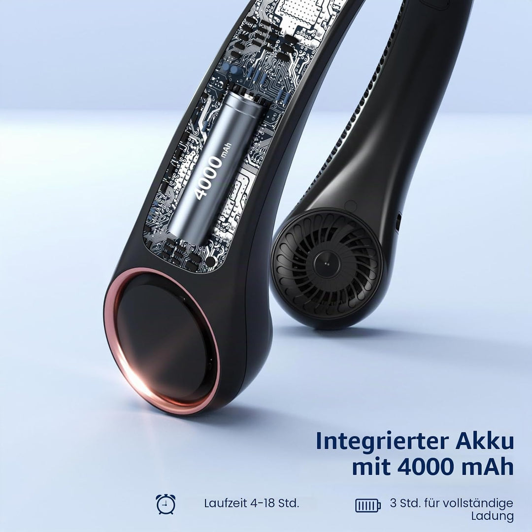 Morelax Tragbarer Hals Ventilator,4000 mAh Batteriebetriebener Tragbarer Persönlicher Ventilator,USB