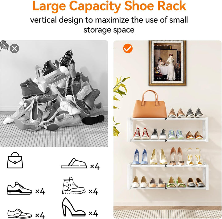 IBUYKE 2 Stück Schuhregal Wandmontage, 41-73cm Ausziehbares Hängendes Schuhständer für 12-16 Paar Sc