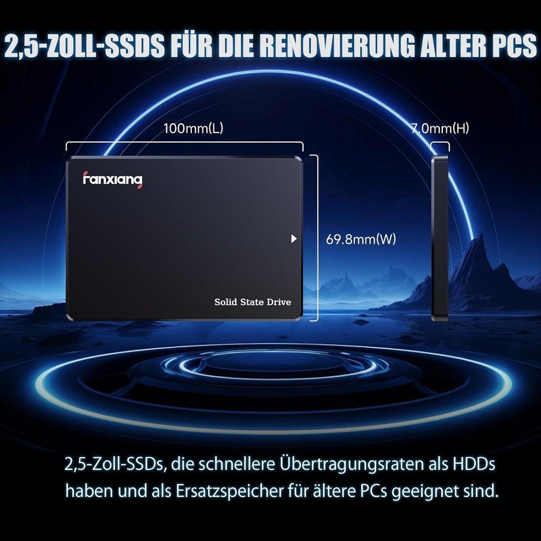 fanxiang SATA SSD 512GB 2,5 Zoll Interne SSD 550 MB/s Lesen, 500 MB/s Schreiben, Festplatte für schn