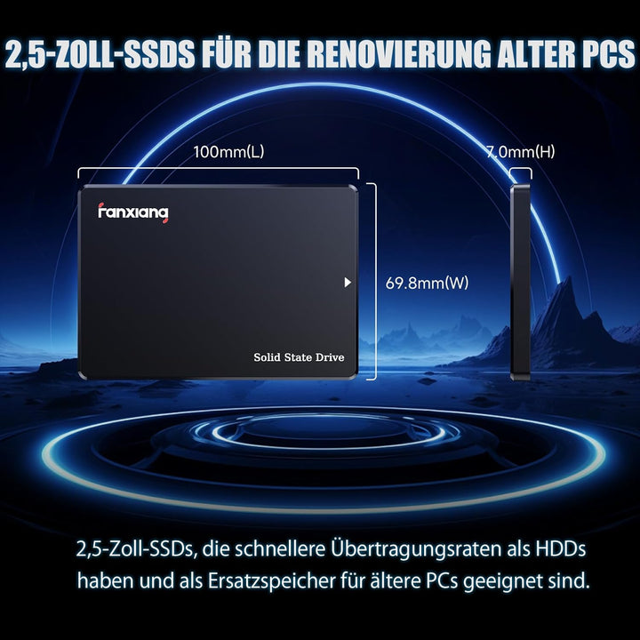 fanxiang SATA SSD 512GB 2,5 Zoll Interne SSD 550 MB/s Lesen, 500 MB/s Schreiben, Festplatte für schn