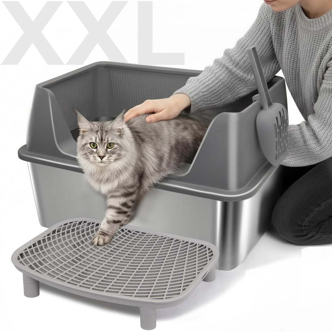 Edelstahl Katzentoilette XXL 60x40x35cm, Extra Hochwand Katzenklo Auslaufsicher &amp; Spritzsicher, Einf