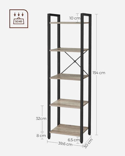 VASAGLE Regal, Bücherregal, Standregal, Aufbewahrungsregal mit 5 Ebenen, Industrie-Design, für Wohnz