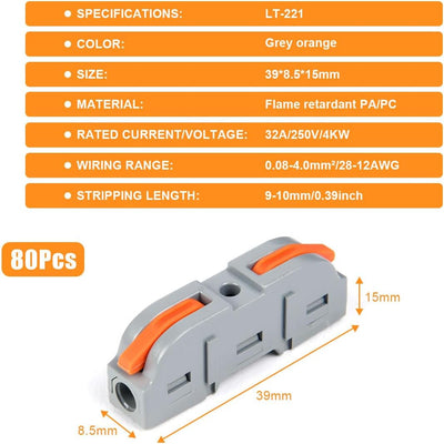 Flintronic Kabelverbinder, 80 Stück Verbindungsklemmen, SPL-1 mit Betätigungshebel, 4mm² Leiter Klem