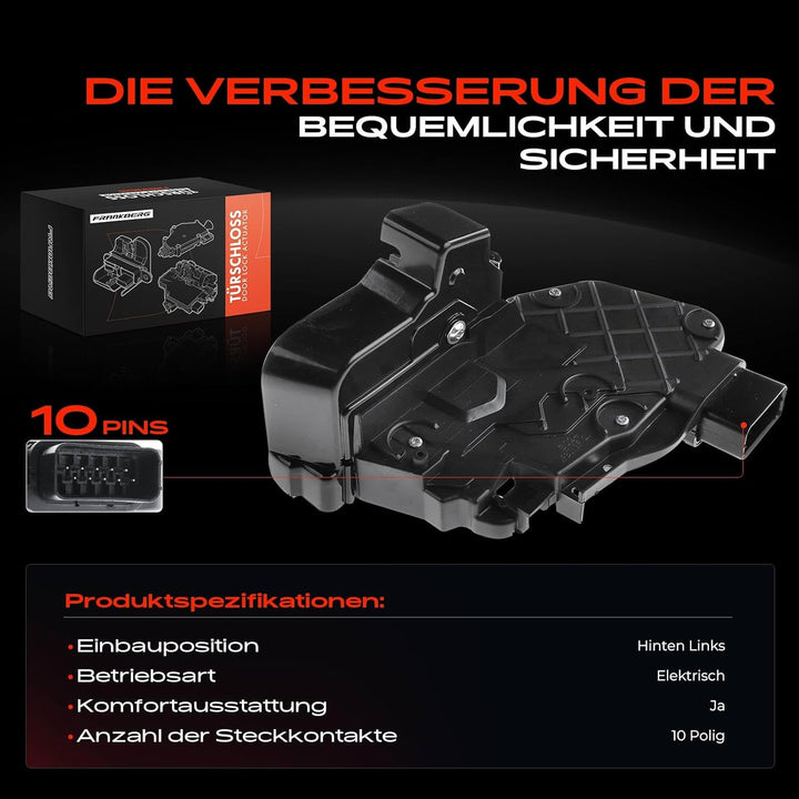 Frankberg Türschloss Stellmotor Hinten Links 10-Polig Kompatibel mit Focus II DA DP HCP Schrägheck 2