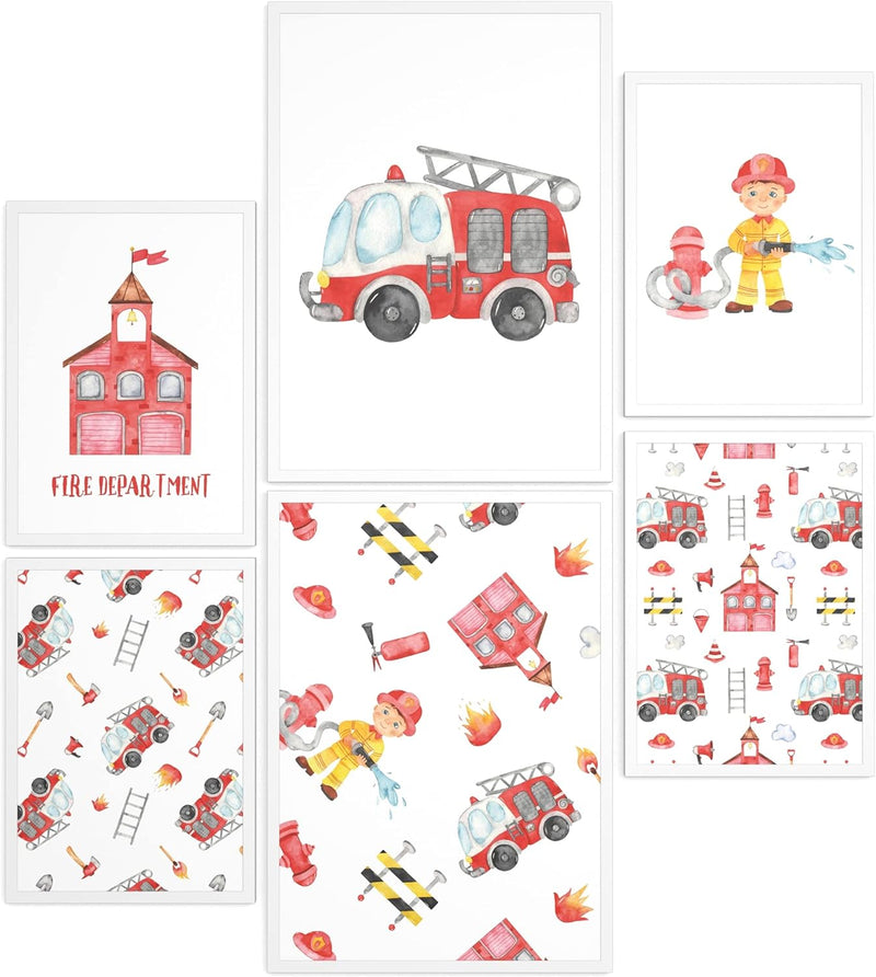 Papierschmiede® Bilder Kinderzimmer Kids Mood Poster Set Feuerwehr, Gerahmte Bilder fürs Kinderzimme