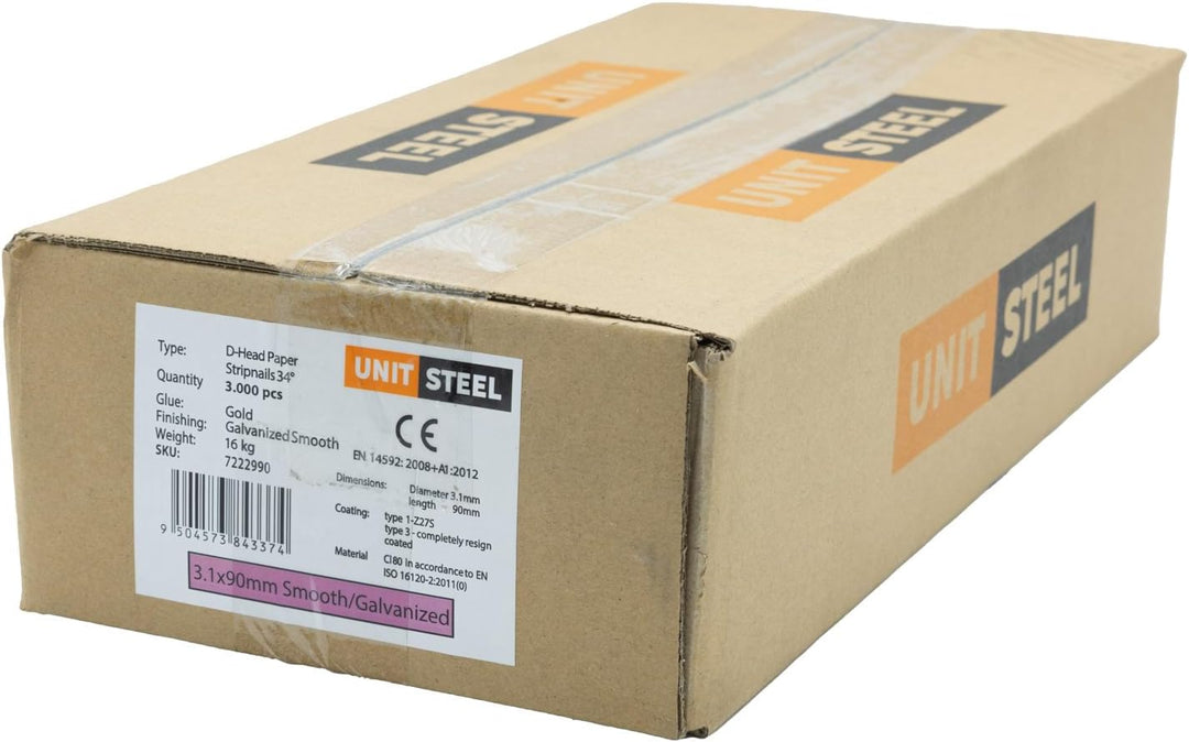Halbkopf-Streifennägel - 3,1X90mm, 3.000 stück, Nägel für Druckluft-Nagler, D-Kopf, Glatt/Verzinkt,