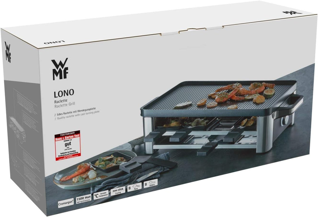 WMF Lono Raclette Grill mit Pfännchen und Schiebern, Raclette 8 Personen, 15 W, edelstahl