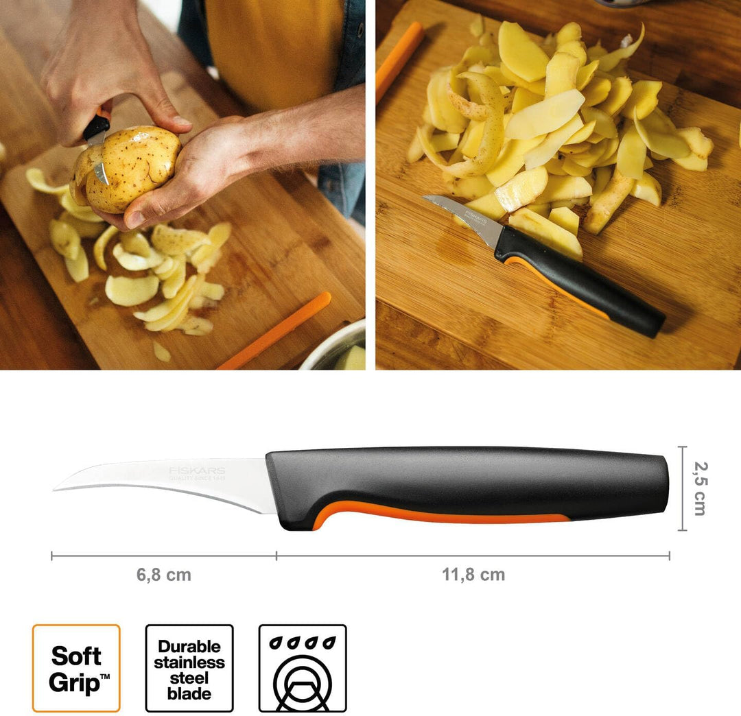 Fiskars Schälmesser, Functional Form, Gebogene Klinge, Gesamtlänge: 19 cm, Japanischer Edelstahl/Kun
