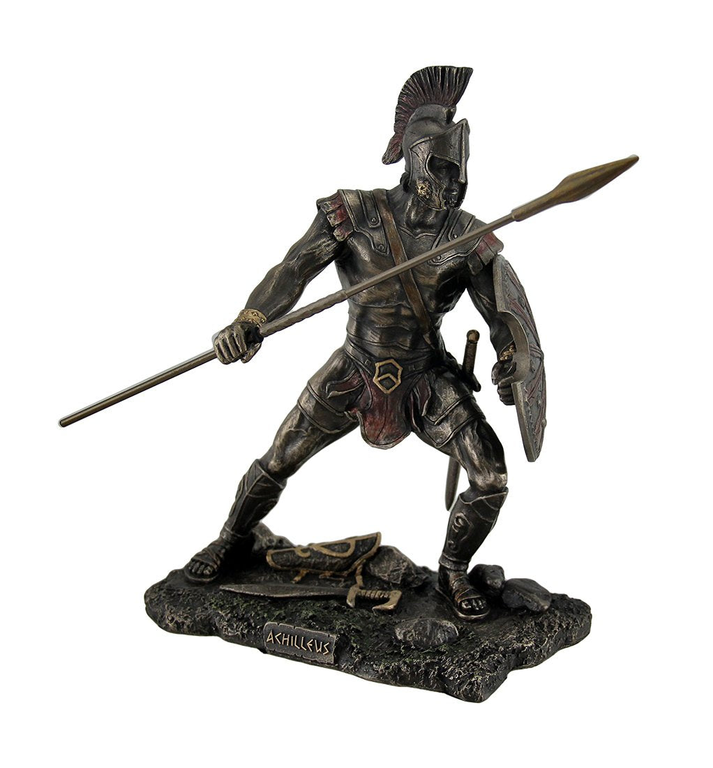 Achilles-Trojaner-Kriegshelden-Statue mit Schild und Speer
