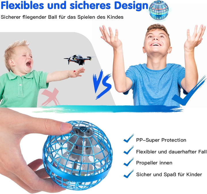 Zookao Fliegender Ball, Mini Drohne Für Kinder Flying Boomerang Ball mit LED Licht Spielzeug Geschen