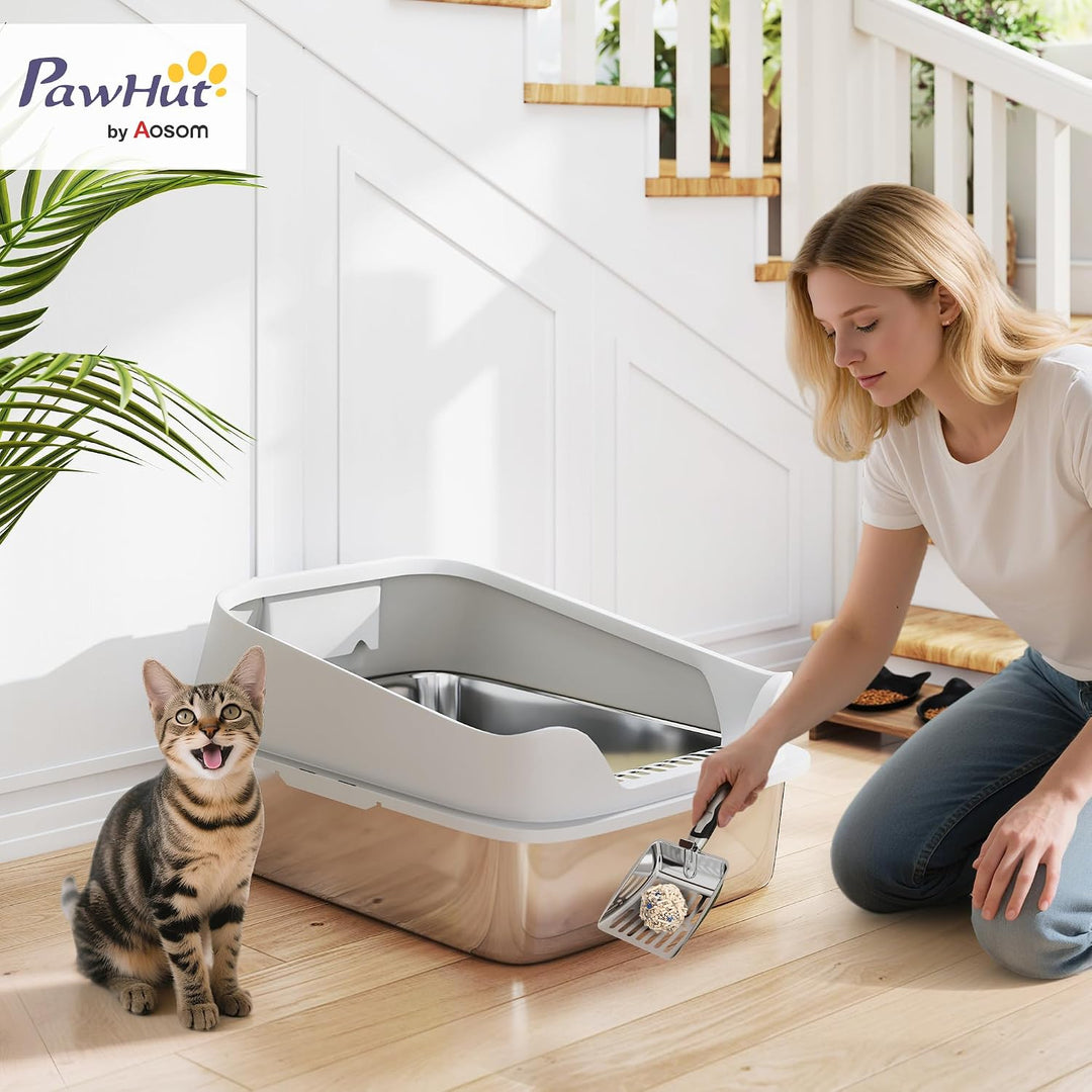 PawHut Katzentoilette Edelstahl XXL für Katzen 60,2 x 40,2 x 29,7 cm Grau | Edelstahl, Offene Katzen