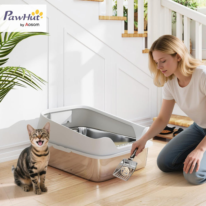 PawHut Katzentoilette Edelstahl XXL für Katzen 60,2 x 40,2 x 29,7 cm Grau | Edelstahl, Offene Katzen