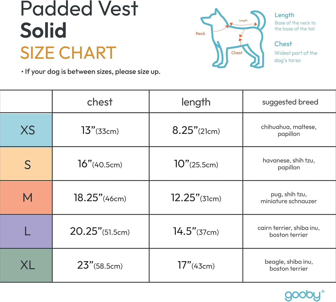 Gooby Gepolsterte Weste für Hunde, solide, schwarz, Grösse M, warme Fleece-Jacke mit Reissverschluss