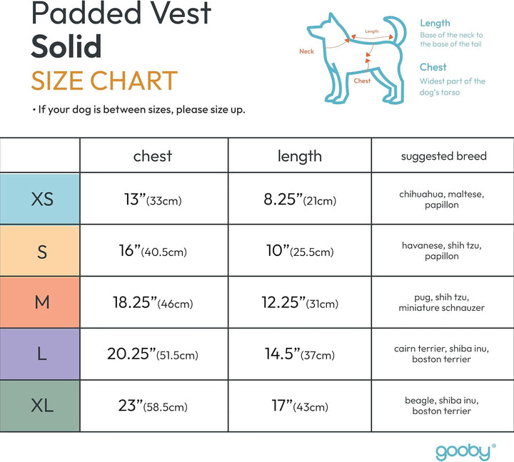 Gooby Gepolsterte Weste für Hunde, solide, schwarz, Grösse M, warme Fleece-Jacke mit Reissverschluss